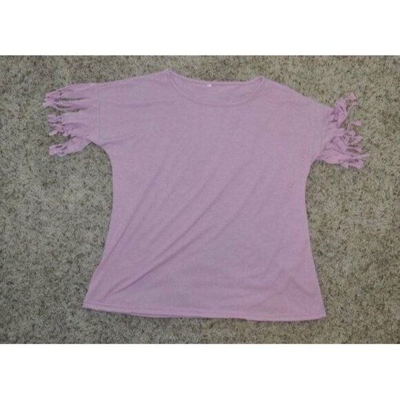Womens Vessos Shirt Medium Purple Tassel Splicing Short Sleeve Top - Picture 2 of 6